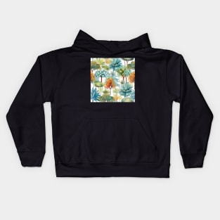 Pastel Oasis: A Serene Seamless Pattern of Trees and Plants in Soft Hues Kids Hoodie